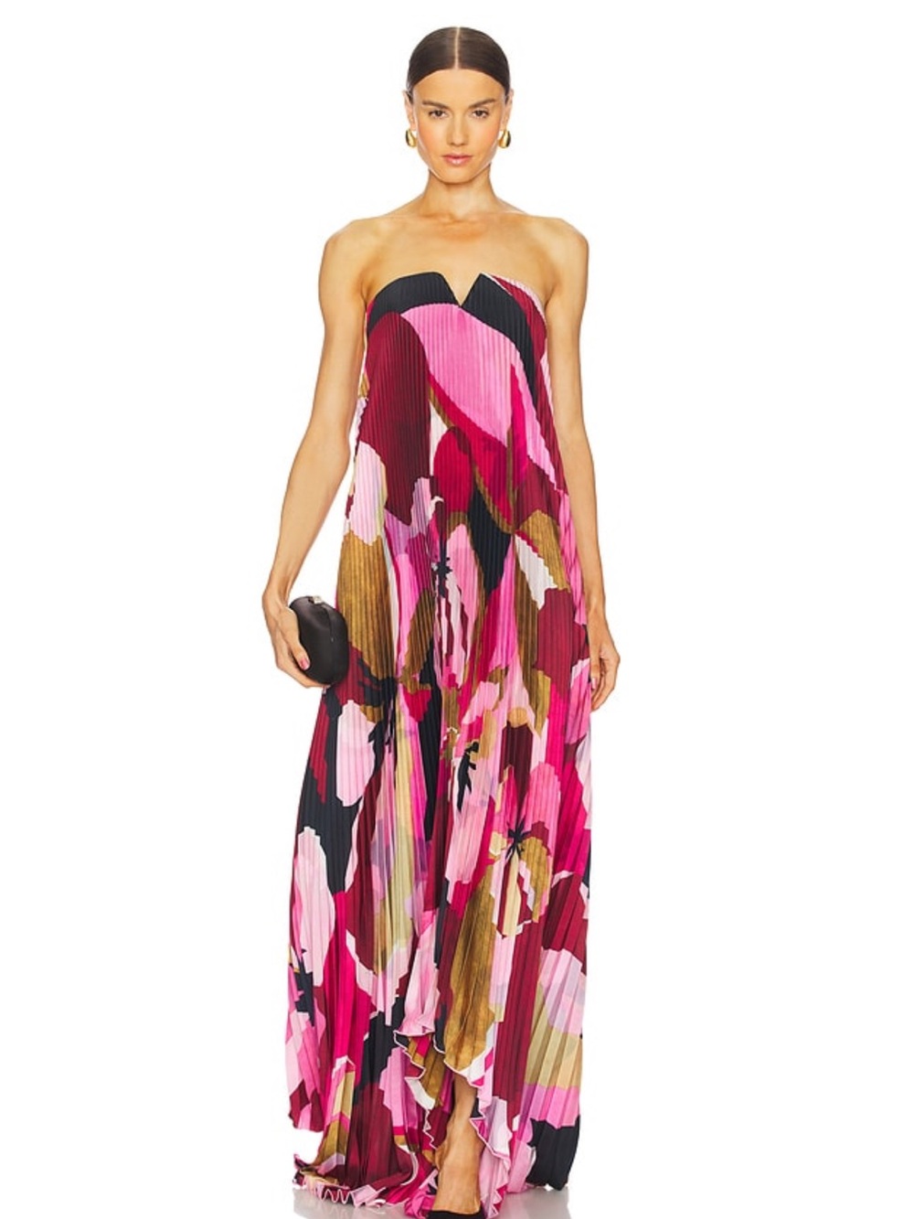 L'IDEE x REVOLVE Black Tie Gown in Capri Print Pink